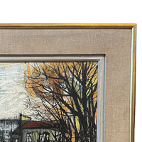Mid Century French Expressionist Oil on Canvas Paris Street Scene by Renée Bernard, Circa 1960 Signed Titled