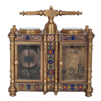 Antique French Brass & Champleve Combination Desk Carriage Clock Barometer 1900