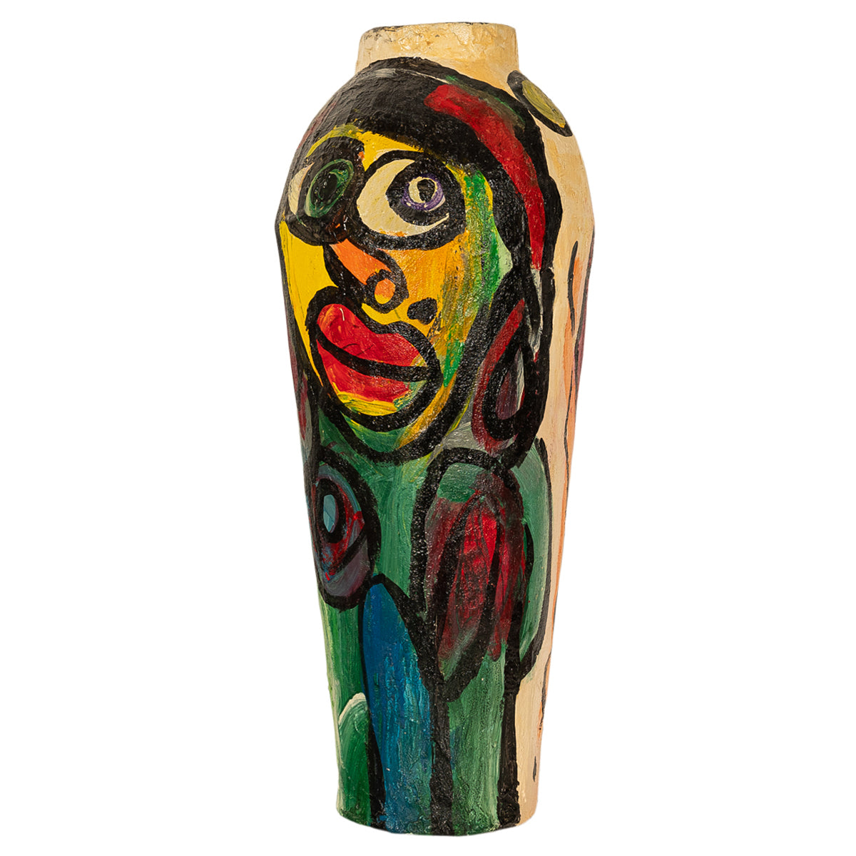 Large Abstract Expressionist Papier-mâché Painted Floor Sculpture Vase 1985 by Peter Robert Keil