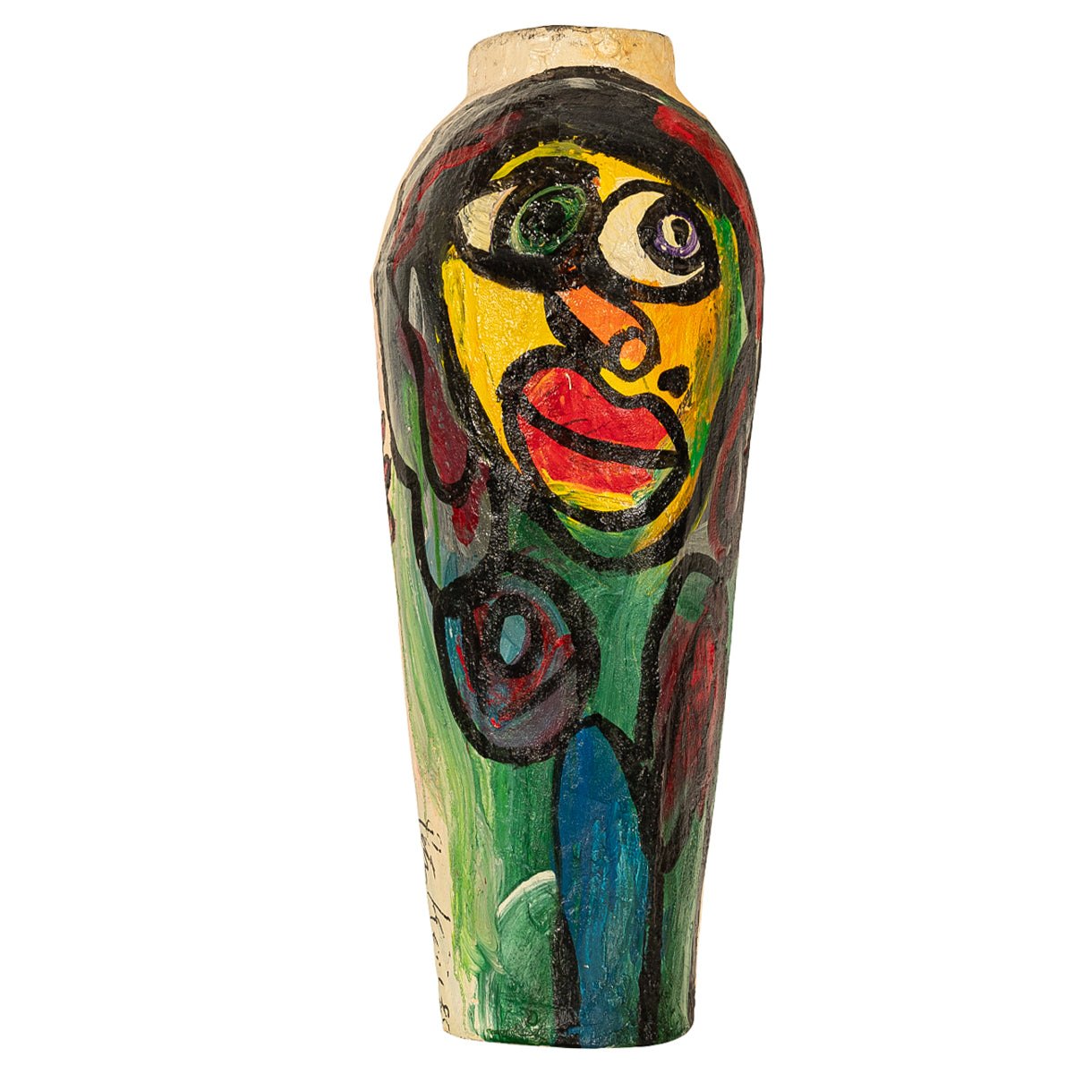 Large Abstract Expressionist Papier-mâché Painted Floor Sculpture Vase 1985 by Peter Robert Keil