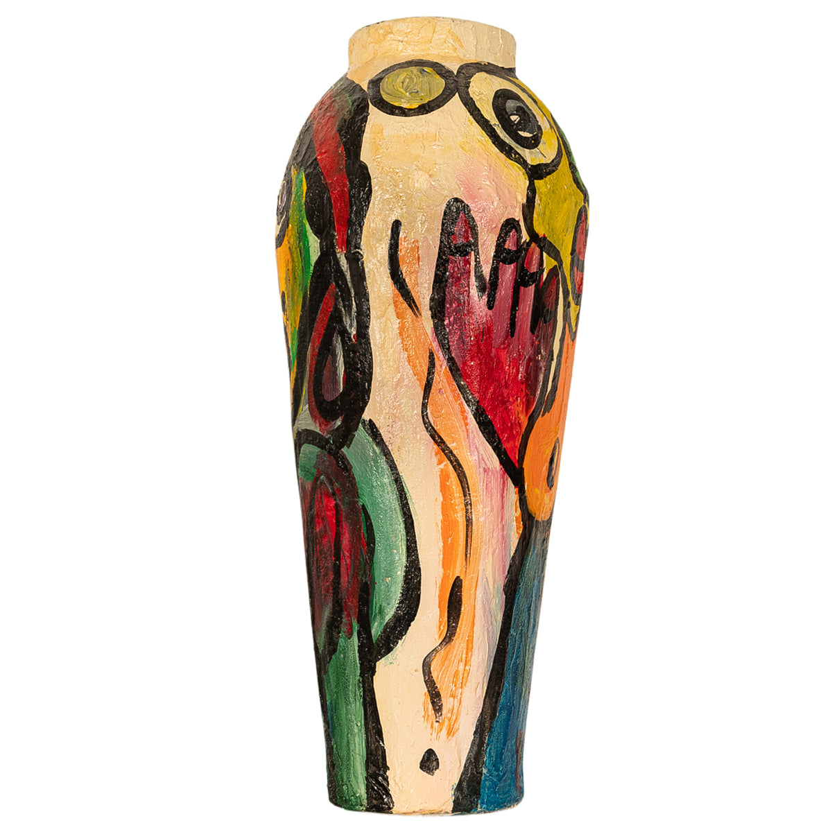 Large Abstract Expressionist Papier-mâché Painted Floor Sculpture Vase 1985 by Peter Robert Keil