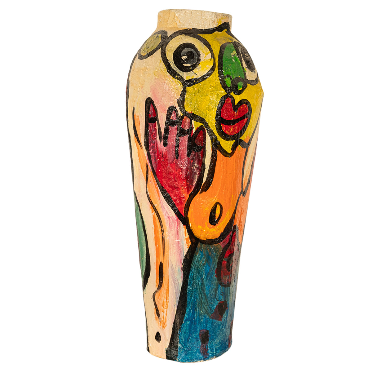 Large Abstract Expressionist Papier-mâché Painted Floor Sculpture Vase 1985 by Peter Robert Keil