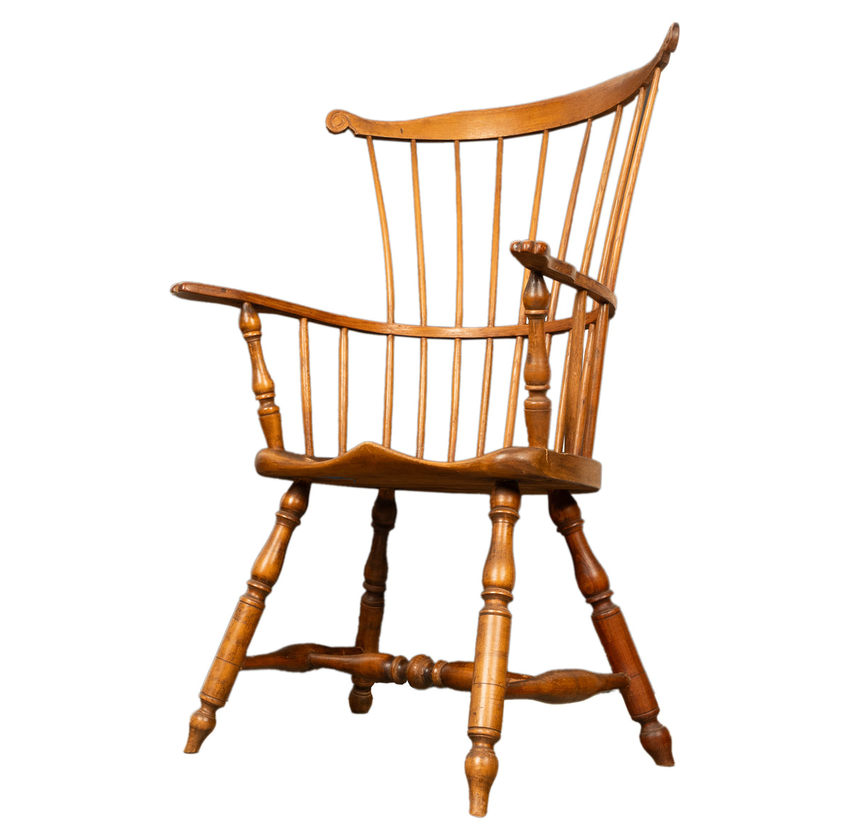 Antique 18th Century American New England Fan Back Maple Windsor Arm Chair 1780