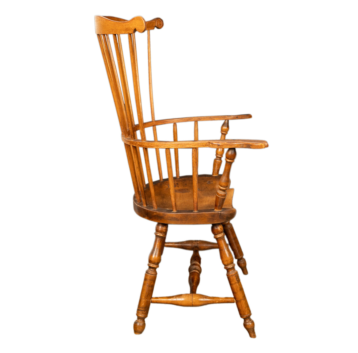 Antique 18th Century American New England Fan Back Maple Windsor Arm Chair 1780