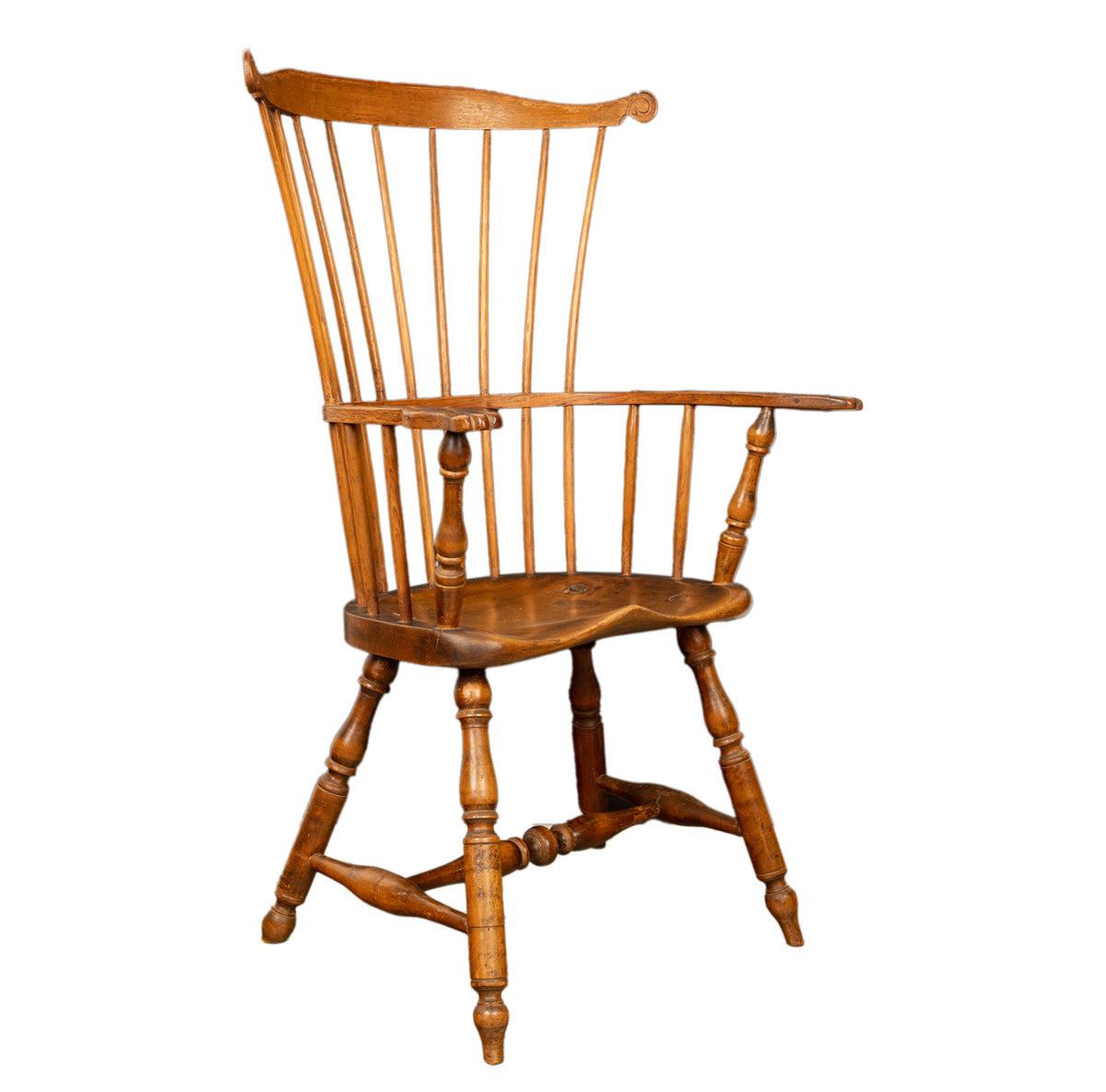 Antique 18th Century American New England Fan Back Maple Windsor Arm Chair 1780