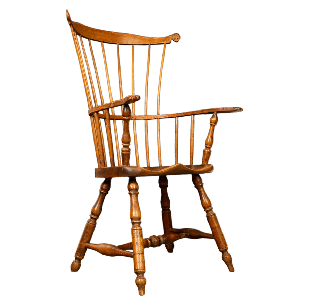 Antique 18th Century American New England Fan Back Maple Windsor Arm Chair 1780