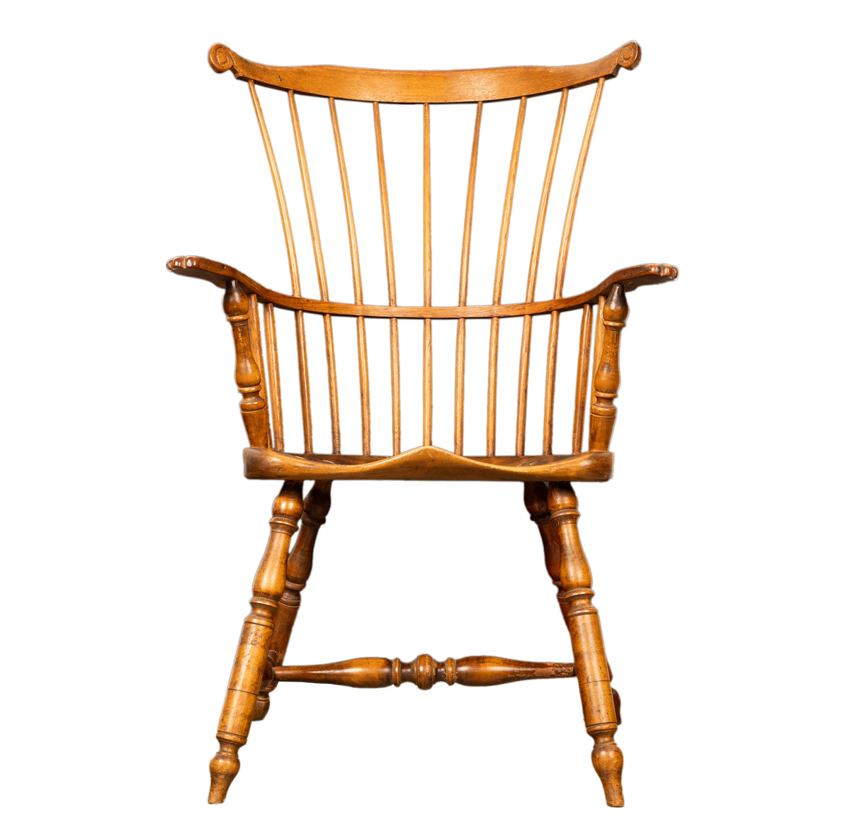 Antique 18th Century American New England Fan Back Maple Windsor Arm Chair 1780