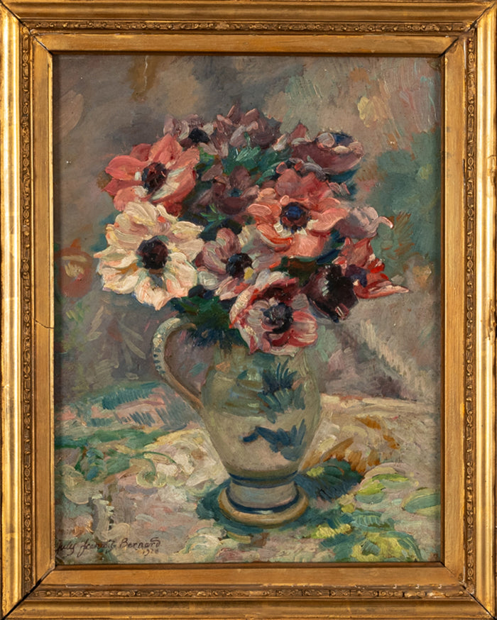 Antique French Impressionist Oil on Canvas Painting Floral Still Life By Jules-François Bernard 1920