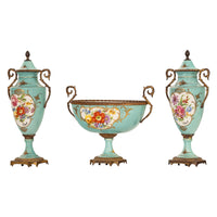 Antique French Pale Blue Sevres Paris Porcelain Ormolu Vase Coupe Garniture 1915