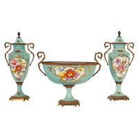 Antique French Pale Blue Sevres Paris Porcelain Ormolu Vase Coupe Garniture 1915