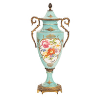 Antique French Pale Blue Sevres Paris Porcelain Ormolu Vase Coupe Garniture 1915