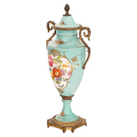 Antique French Pale Blue Sevres Paris Porcelain Ormolu Vase Coupe Garniture 1915