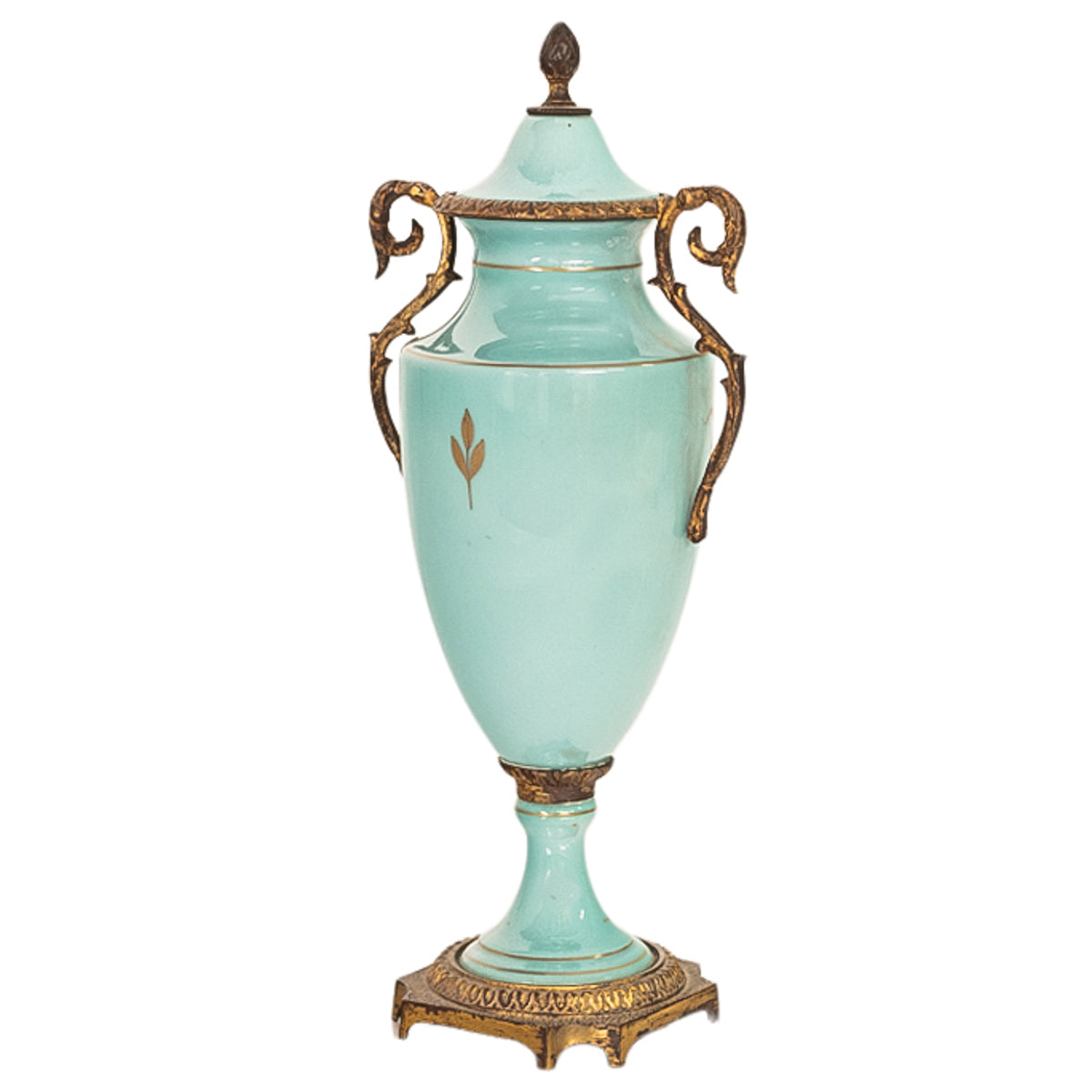 Antique French Pale Blue Sevres Paris Porcelain Ormolu Vase Coupe Garniture 1915