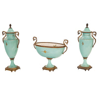 Antique French Pale Blue Sevres Paris Porcelain Ormolu Vase Coupe Garniture 1915