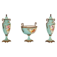 Antique French Pale Blue Sevres Paris Porcelain Ormolu Vase Coupe Garniture 1915