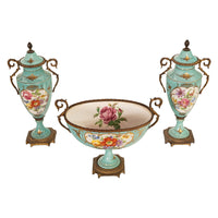 Antique French Pale Blue Sevres Paris Porcelain Ormolu Vase Coupe Garniture 1915