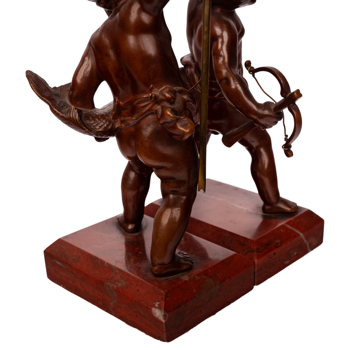 Antique Italian Grand Tour Bronze Hunting Putti Sculptures Statues Marble 1850