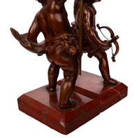 Antique Italian Grand Tour Bronze Hunting Putti Sculptures Statues Marble 1850