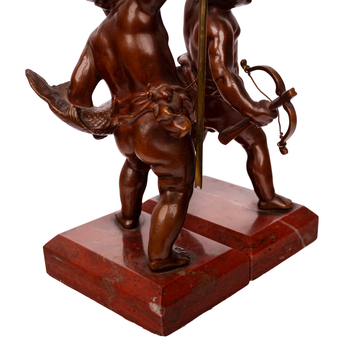 Antique Italian Grand Tour Bronze Hunting Putti Sculptures Statues Marble 1850
