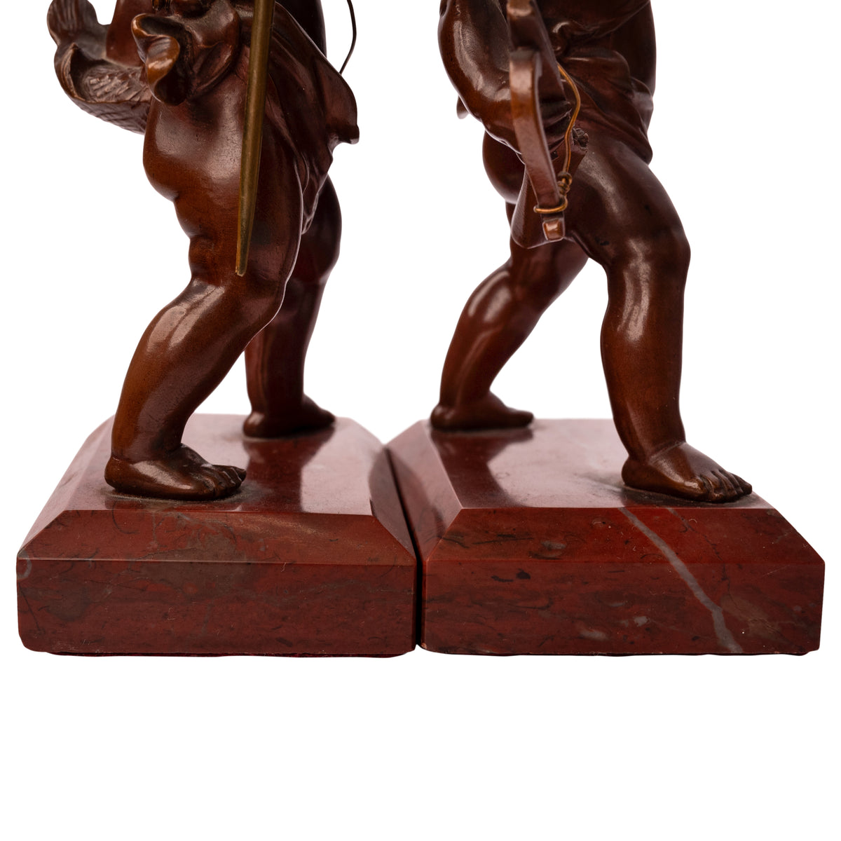 Antique Italian Grand Tour Bronze Hunting Putti Sculptures Statues Marble 1850