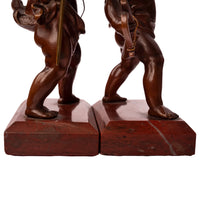 Antique Italian Grand Tour Bronze Hunting Putti Sculptures Statues Marble 1850