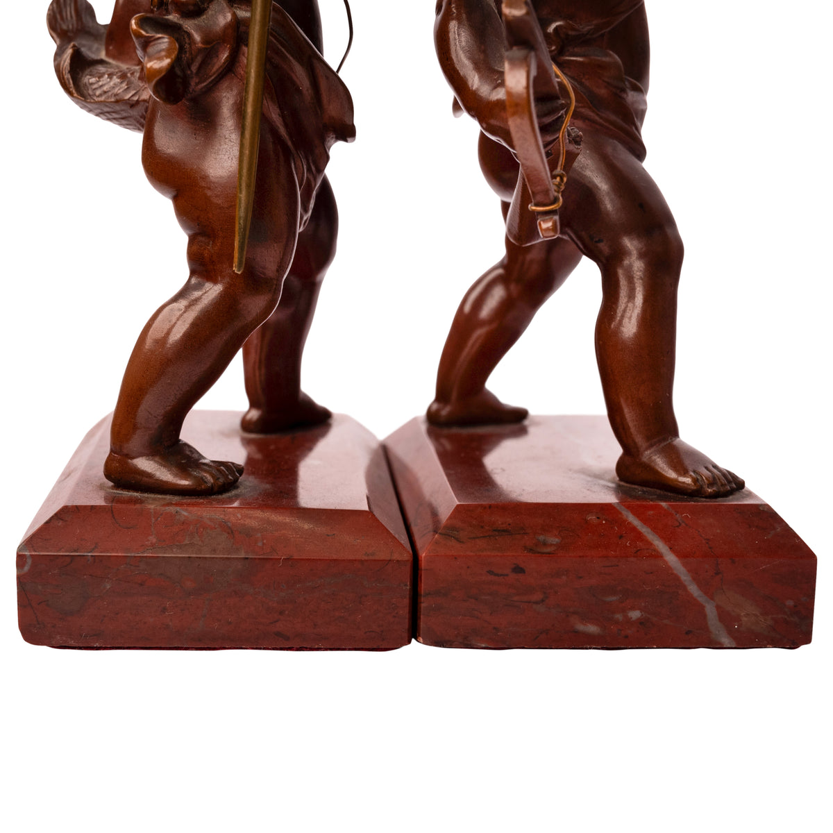 Antique Italian Grand Tour Bronze Hunting Putti Sculptures Statues Marble 1850