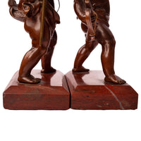Antique Italian Grand Tour Bronze Hunting Putti Sculptures Statues Marble 1850