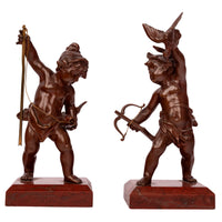 Antique Italian Grand Tour Bronze Hunting Putti Sculptures Statues Marble 1850