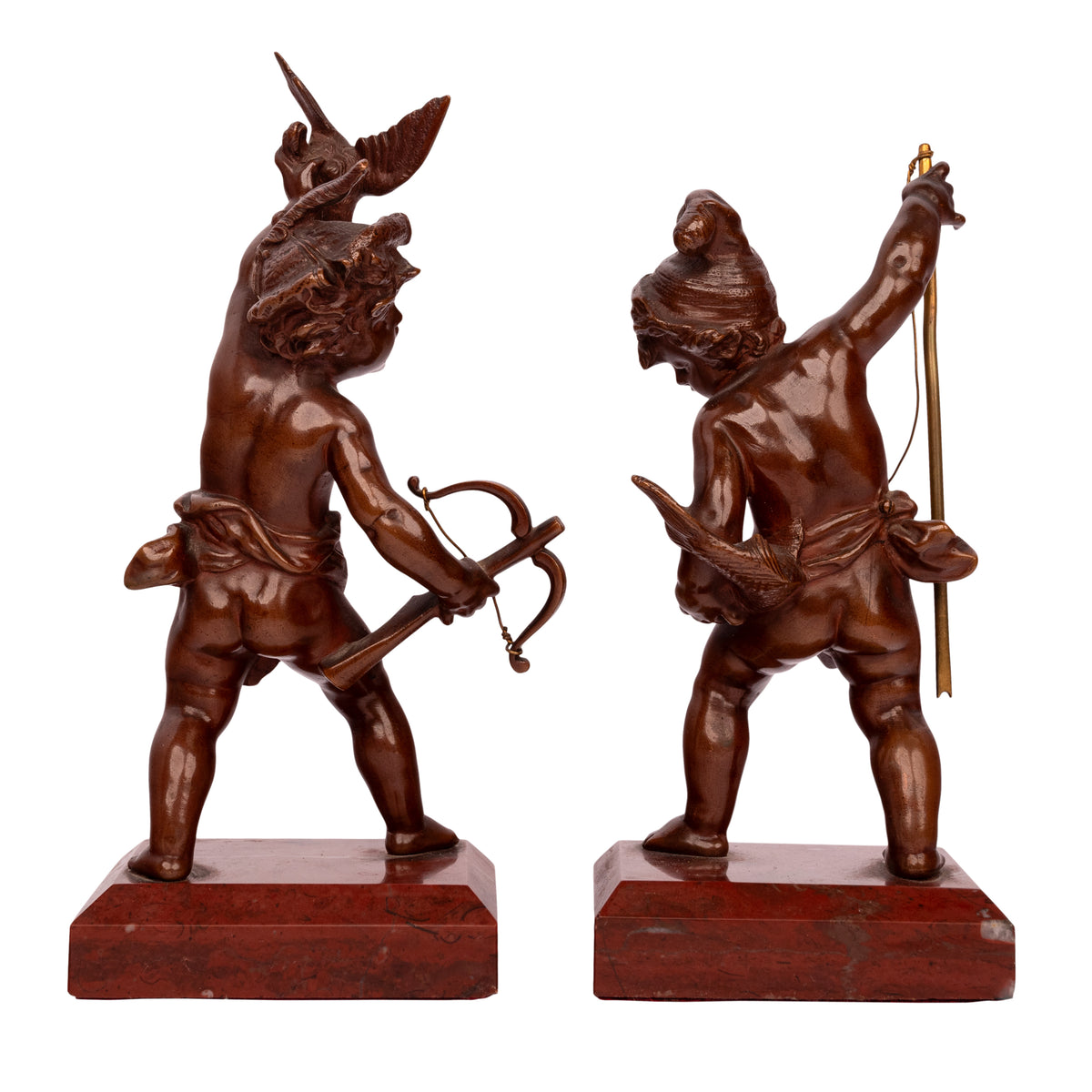 Antique Italian Grand Tour Bronze Hunting Putti Sculptures Statues Marble 1850