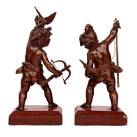 Antique Italian Grand Tour Bronze Hunting Putti Sculptures Statues Marble 1850