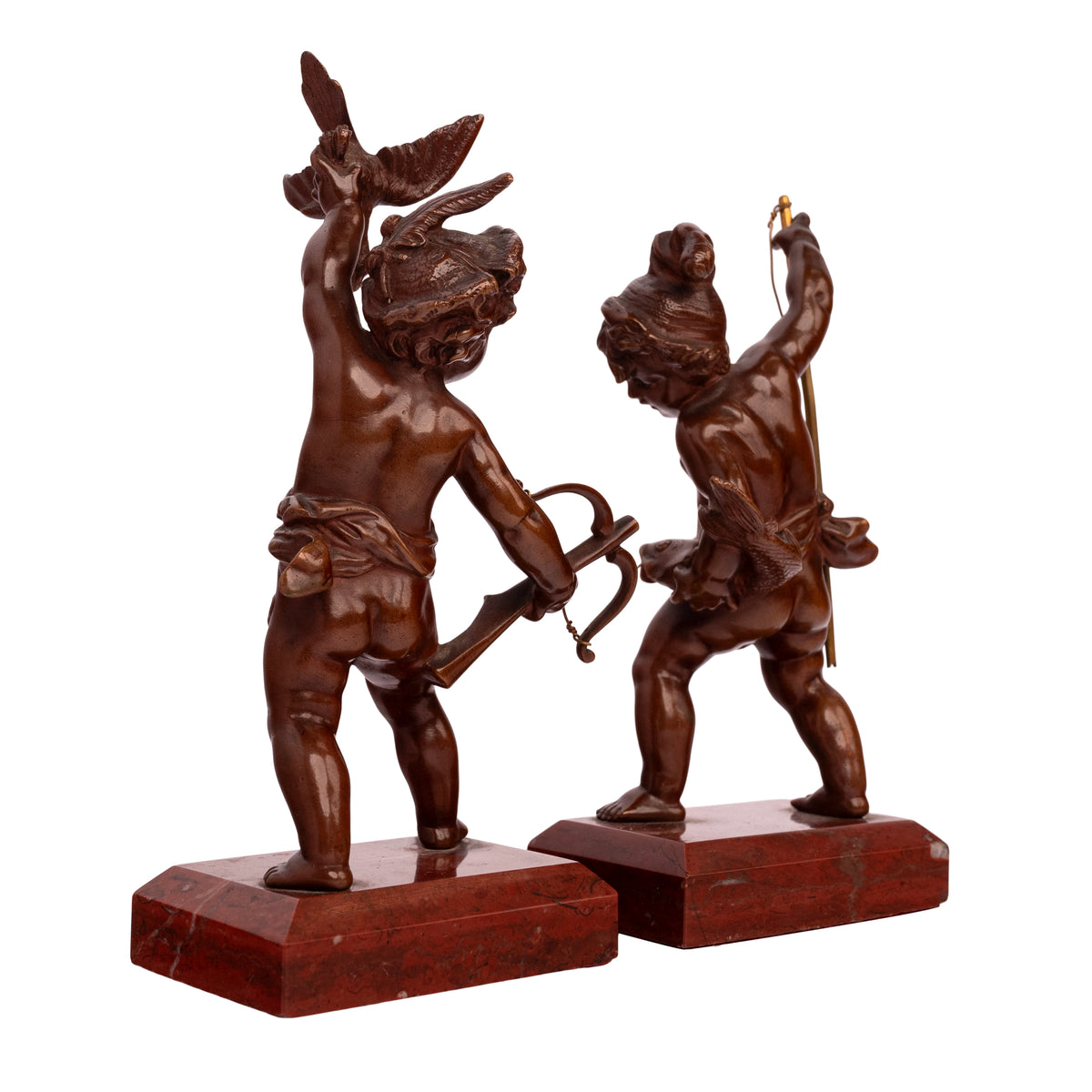 Antique Italian Grand Tour Bronze Hunting Putti Sculptures Statues Marble 1850