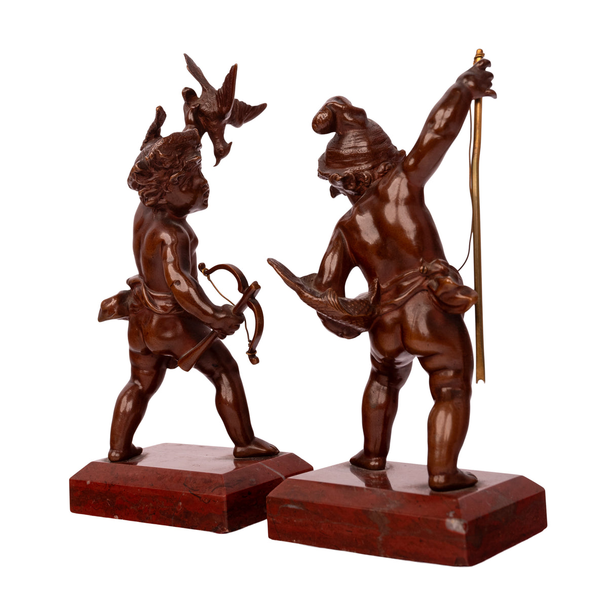 Antique Italian Grand Tour Bronze Hunting Putti Sculptures Statues Marble 1850