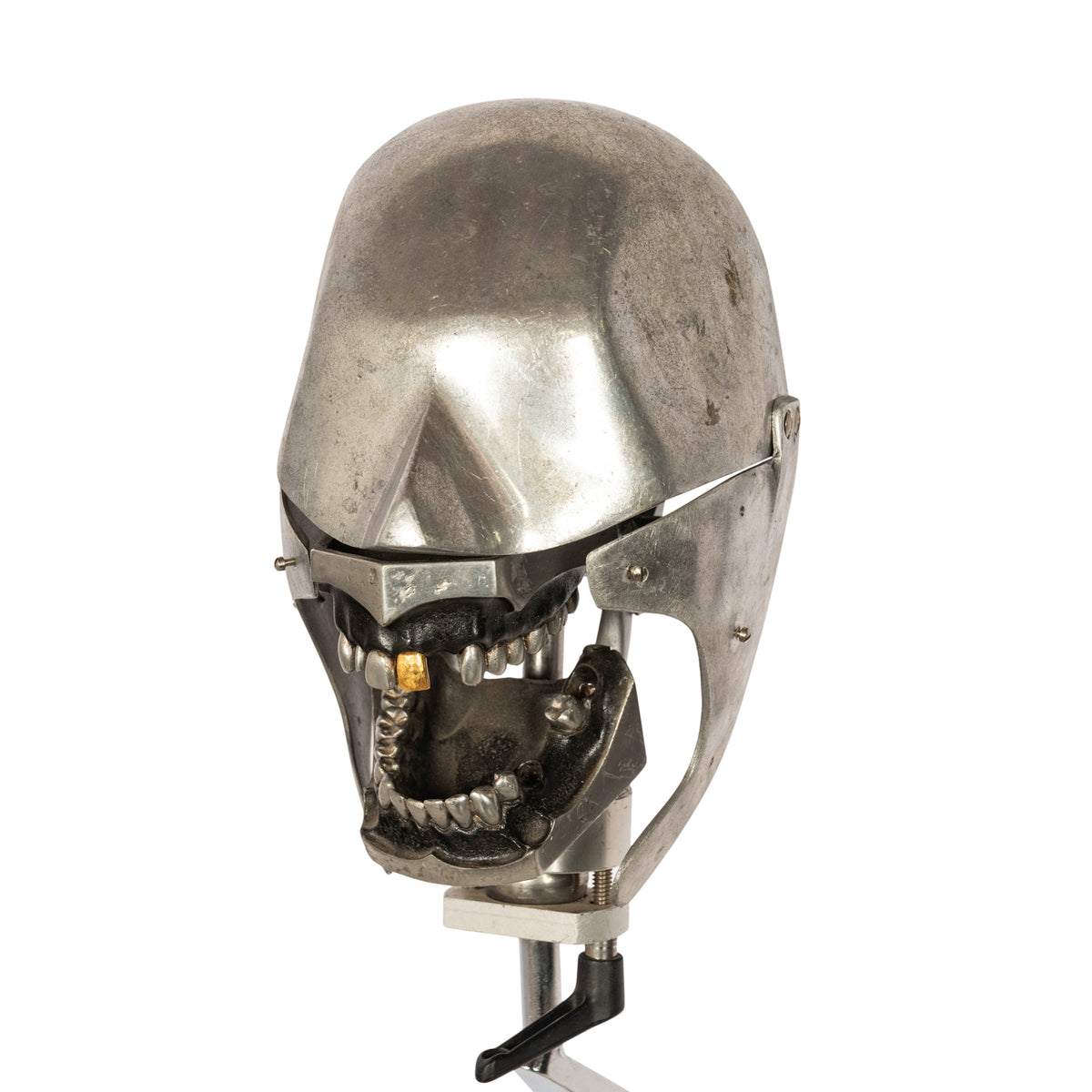 Antique Aluminum Teaching Dental Phantom Head Skull on Stand Gold Tooth 1920's