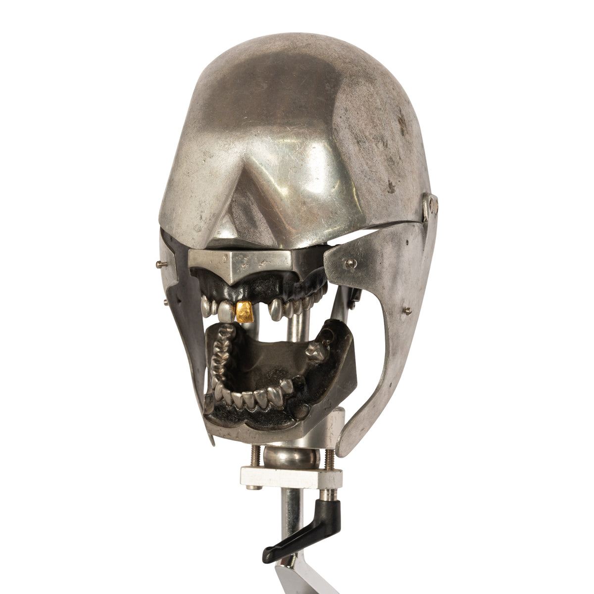 Antique Aluminum Teaching Dental Phantom Head Skull on Stand Gold Tooth 1920's