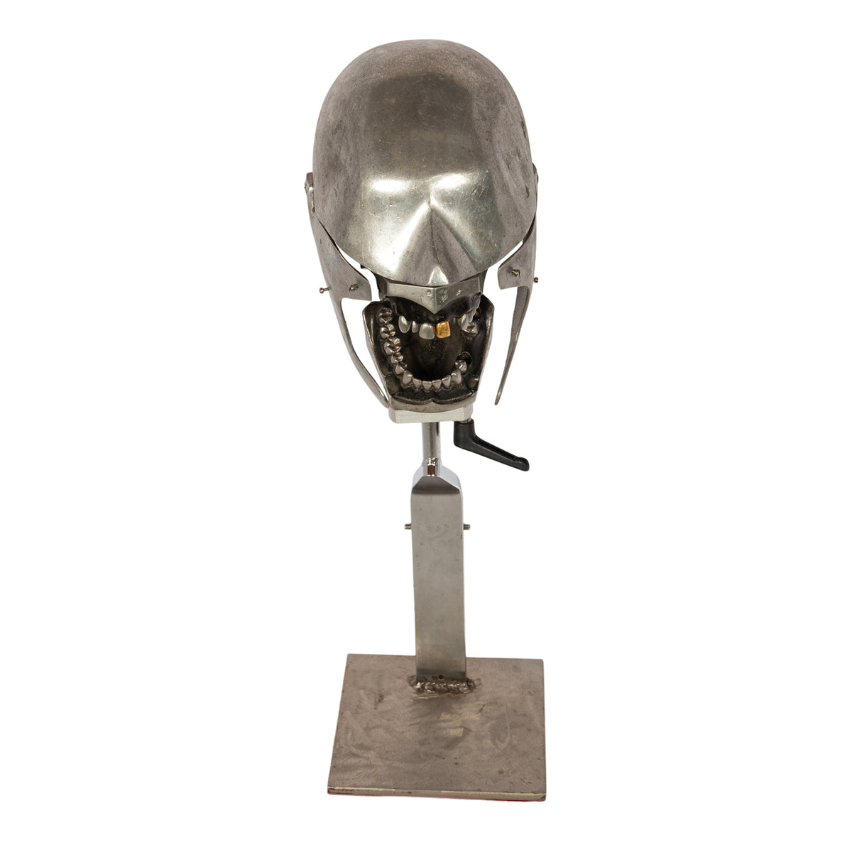 Antique Aluminum Teaching Dental Phantom Head Skull on Stand Gold Tooth 1920's