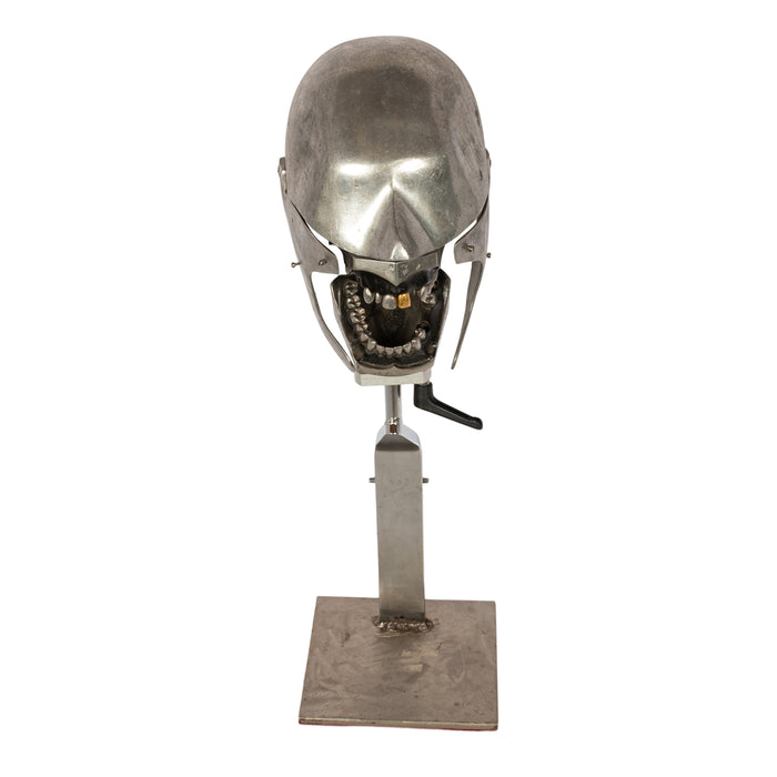 Antique Aluminum Teaching Dental Phantom Head Skull on Stand Gold Tooth 1920's
