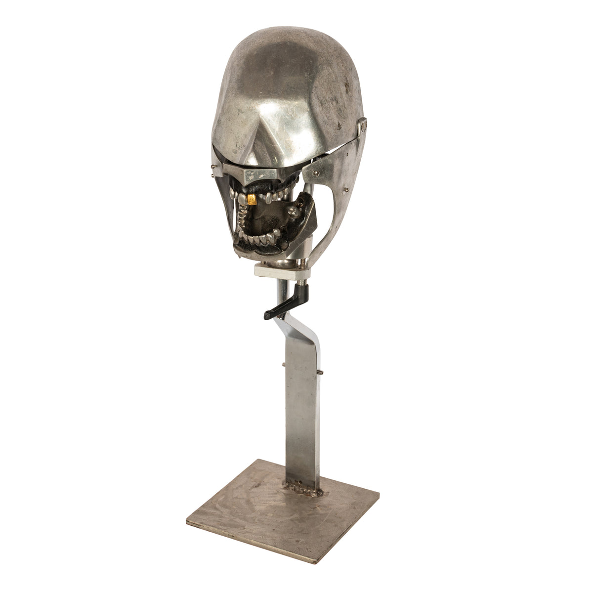Antique Aluminum Teaching Dental Phantom Head Skull on Stand Gold Tooth 1920's