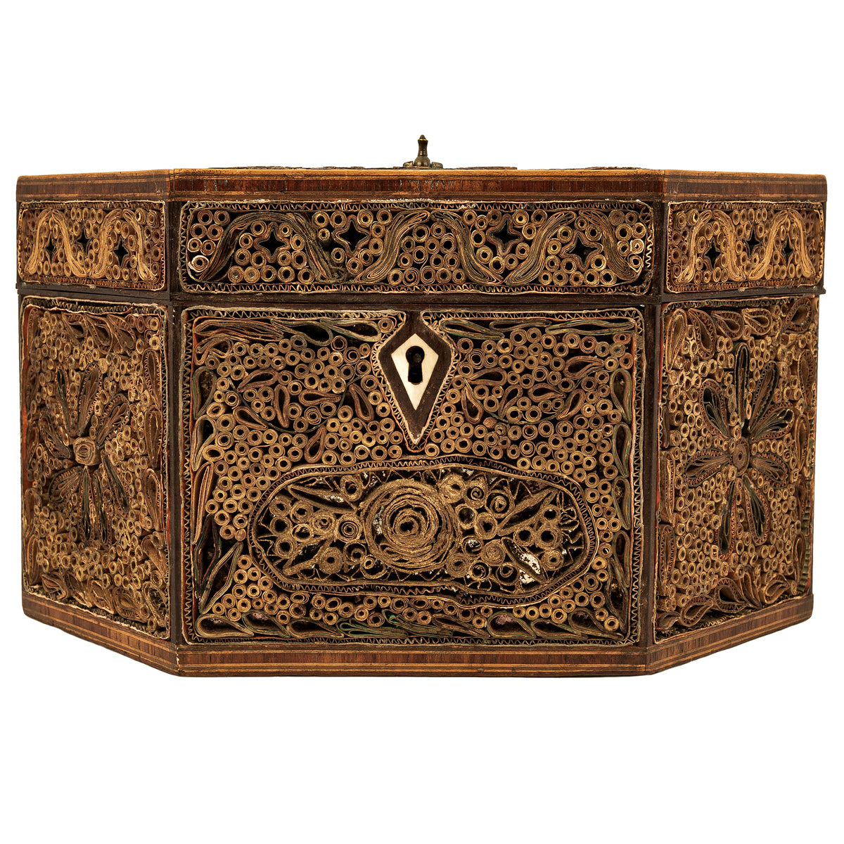 Antique 18th Century Georgian Mahoghany Paper Scroll Work Tea Caddy Box 1780