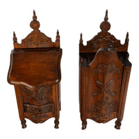 Pair Antique French Provincial Carved Walnut Kitchen Salt Flour Boxes Fariniere