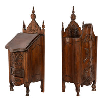 Pair Antique French Provincial Carved Walnut Kitchen Salt Flour Boxes Fariniere