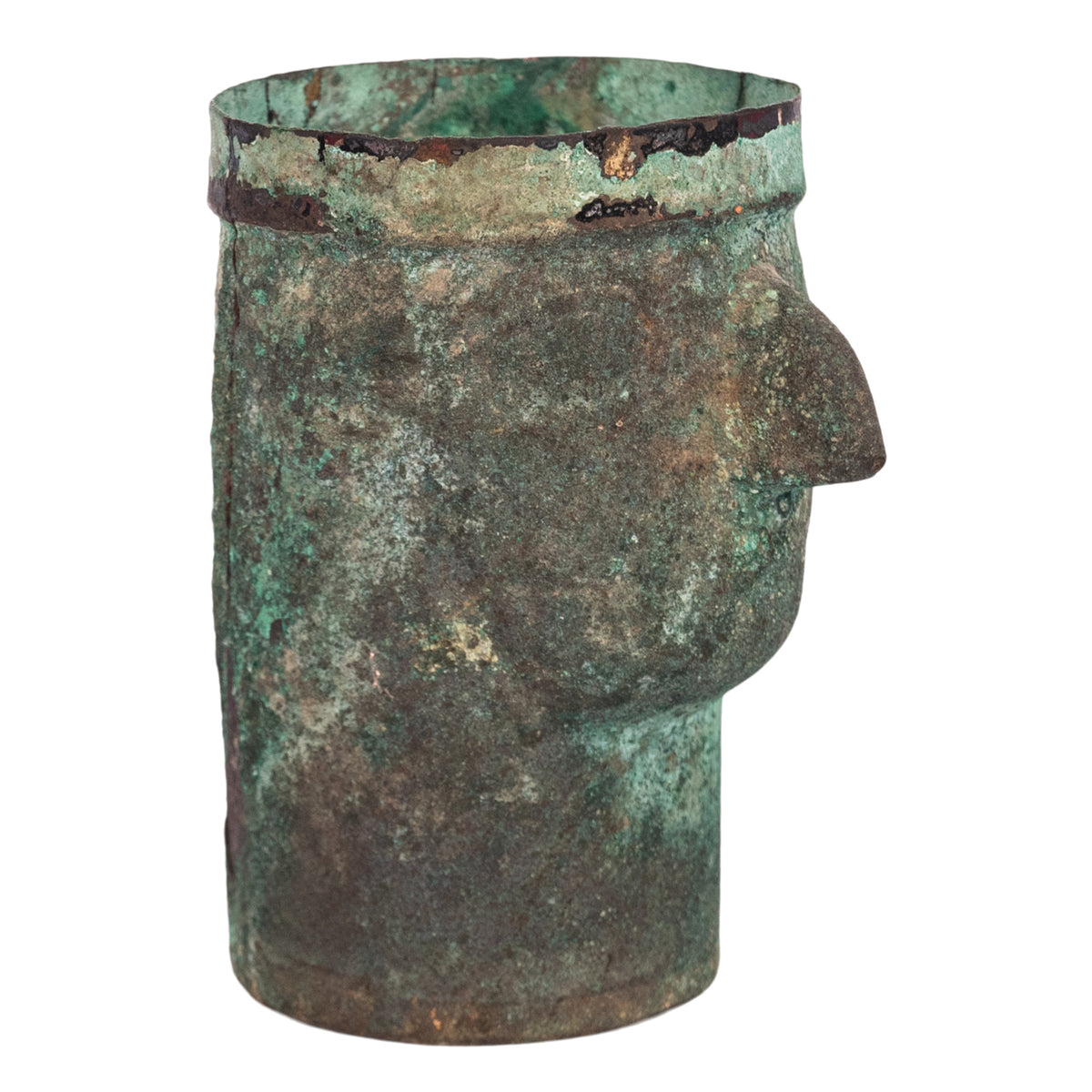 Ancient Pre-Columbian Inca Chimu Silver Portrait Votive Cup Vessel Peru 1400 CE