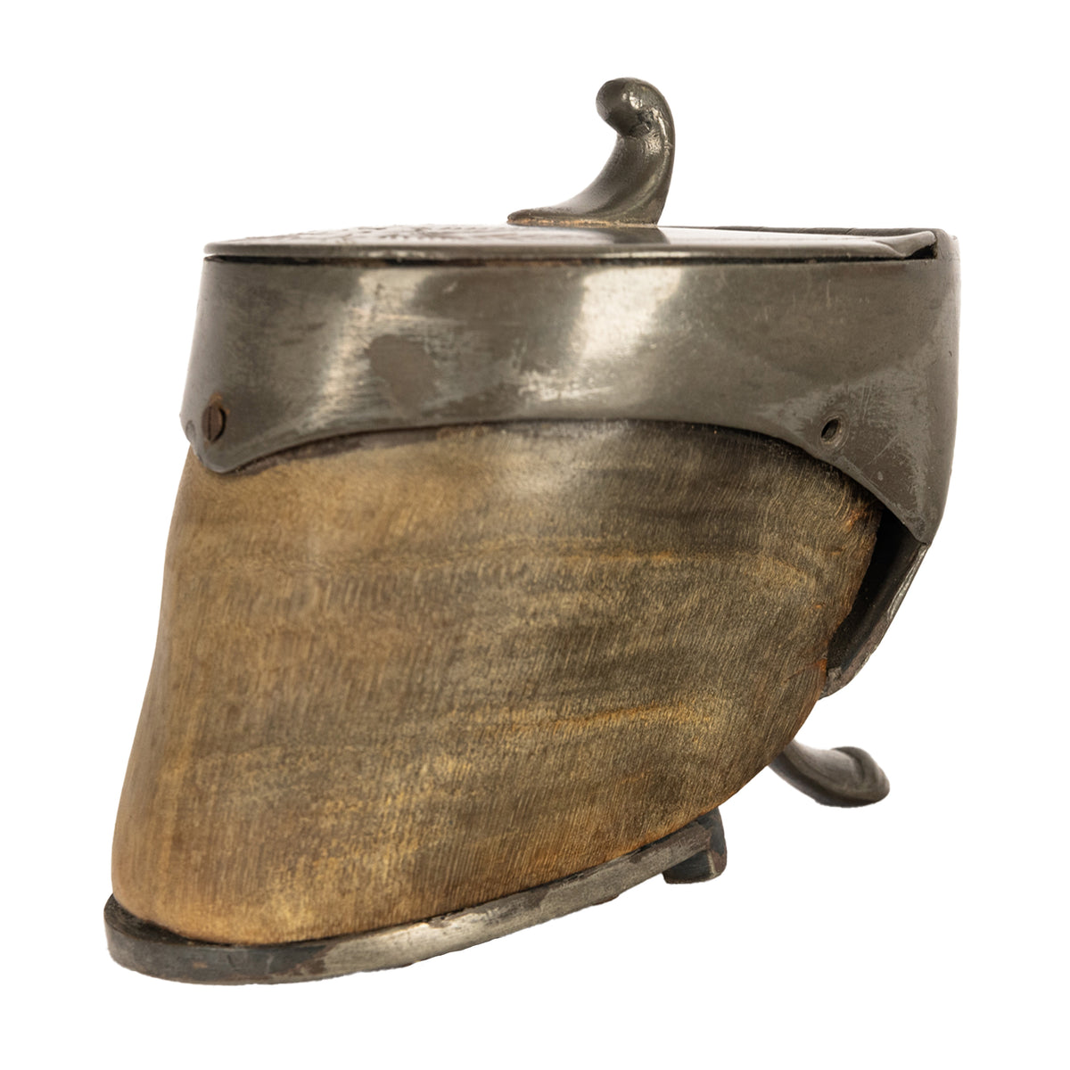Antique 19th Century Victorian Engraved Horses Pony Hoof Pewter Snuff Box 1860