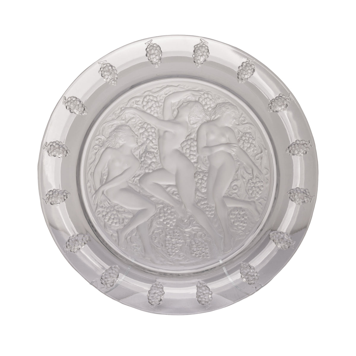 Large Art Deco Rene Lalique Glass Cote d'Or Bachantes Charger Bowl Platter 1943