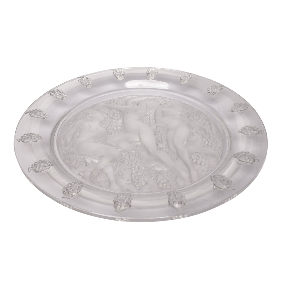 Large Art Deco Rene Lalique Glass Cote d'Or Bachantes Charger Bowl Platter 1943