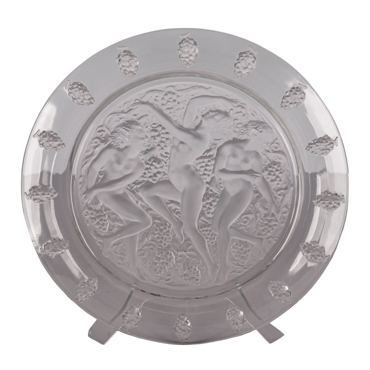 Large Art Deco Rene Lalique Glass Cote d'Or Bachantes Charger Bowl Platter 1943