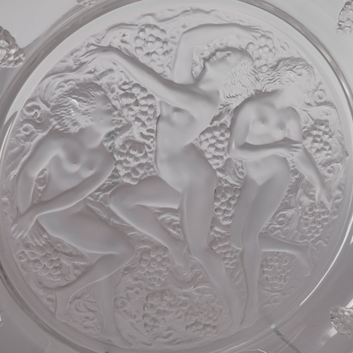 Large Art Deco Rene Lalique Glass Cote d'Or Bachantes Charger Bowl Platter 1943