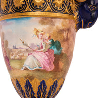 Pair French Antique Porcelain Rams Head lidded Vases Urns PotPourri Veuve Perrin