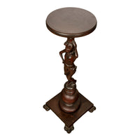 Antique Italian Carved Walnut Statue Pedestal Wine Candle Lamp Stand Table 1900