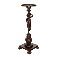 Antique Italian Carved Walnut Statue Pedestal Wine Candle Lamp Stand Table 1900