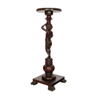 Antique Italian Carved Walnut Statue Pedestal Wine Candle Lamp Stand Table 1900